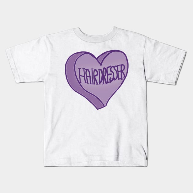 Purple Hair Stylist Love Heart Kids T-Shirt by ROLLIE MC SCROLLIE